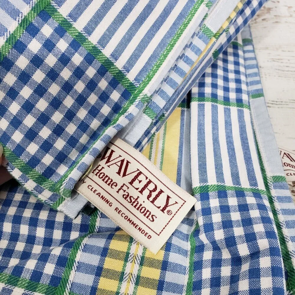Waverly Green & Yellow Plaid Curtain Valances  ( Pair )   Country  Cottagecore